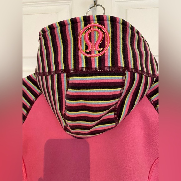 Lululemon Athletica Scuba top. Pink and lime green with stripes. Size 2. - Picture 3 of 3